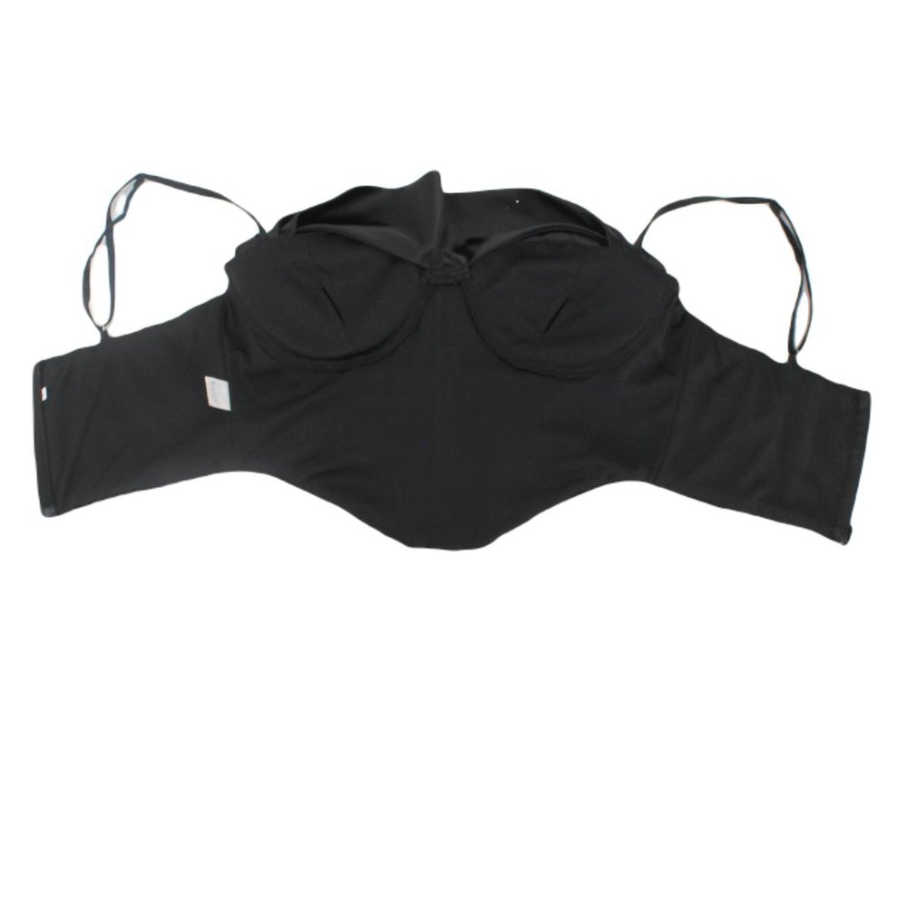 Black Satin Corset Bustier Top L Boned Padded Drape Cowl Neck Stretch Adj. Strap - Picture 6 of 15